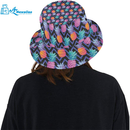 Pineapples pattern zigzag background Unisex Bucket Hat