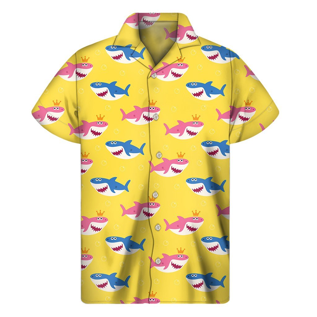 Pink And Blue Shark Pattern Print Mens Short Sleeve Shirt Hawaiian