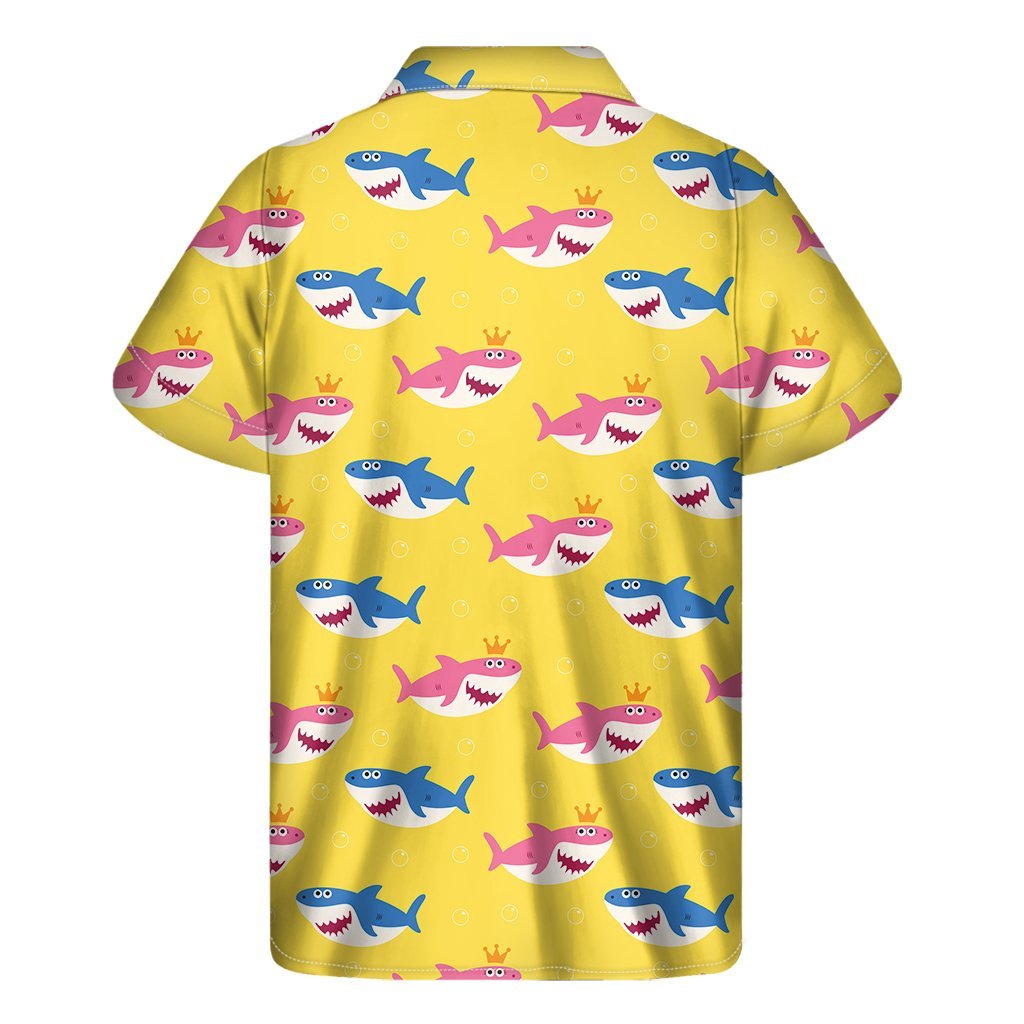 Pink And Blue Shark Pattern Print Mens Short Sleeve Shirt Hawaiian