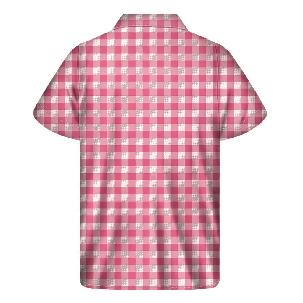 Pink Check Pattern Print Mens Short Sleeve Shirt Hawaiian