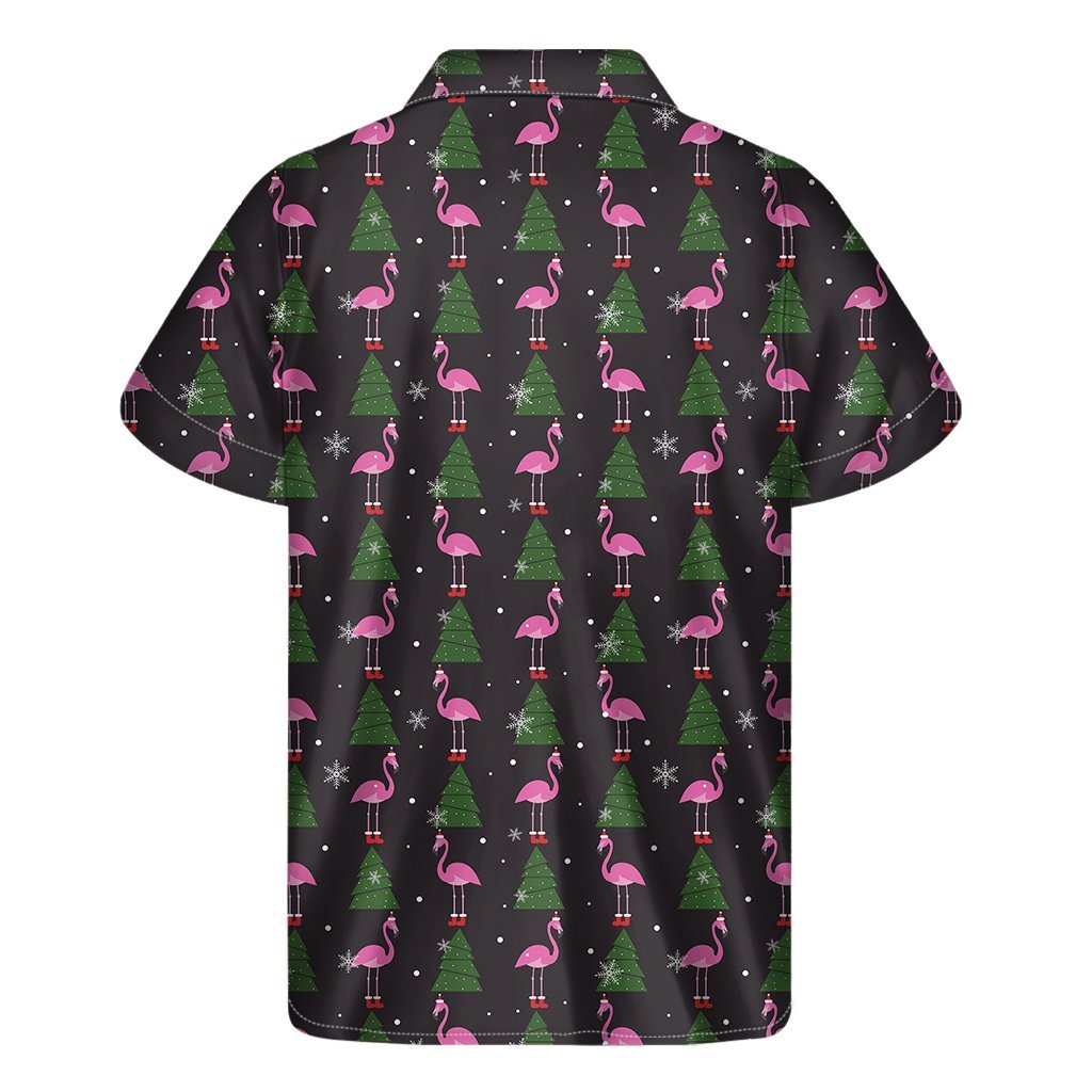 Pink Christmas Flamingo Pattern Print Mens Short Sleeve Shirt Hawaiian