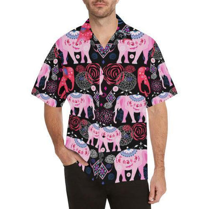 Pink Elephant Pattern Hawaiian Shirt