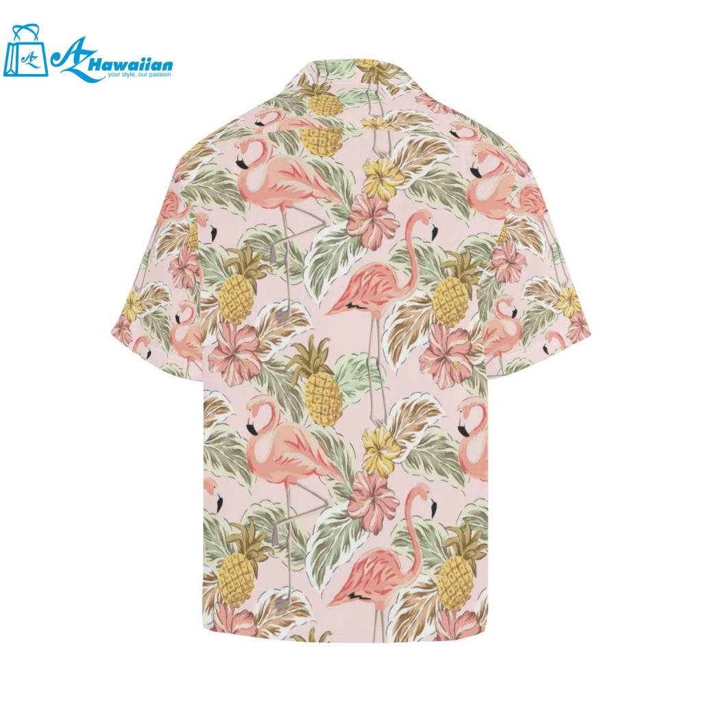 Pink Flamingo Birds Pineapples Hibiscus Flower Pat Mens All Over Print Hawaiian Shirt