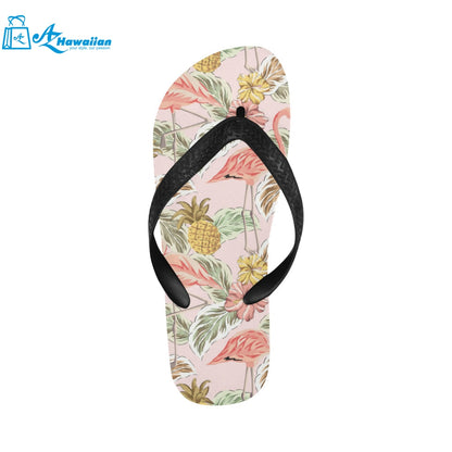 Pink flamingo birds pineapples hibiscus flower pat Unisex Flip Flops