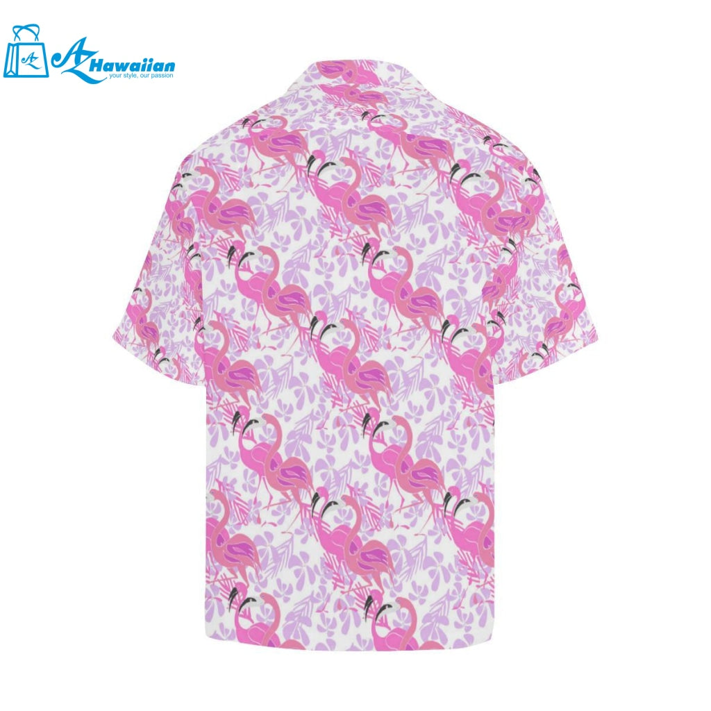 Pink Flamingo Flower Pattern Mens All Over Print Hawaiian Shirt