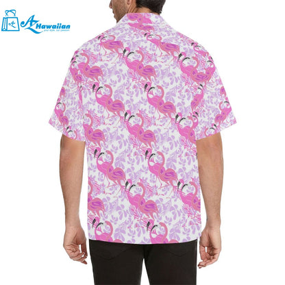 Pink Flamingo Flower Pattern Mens All Over Print Hawaiian Shirt