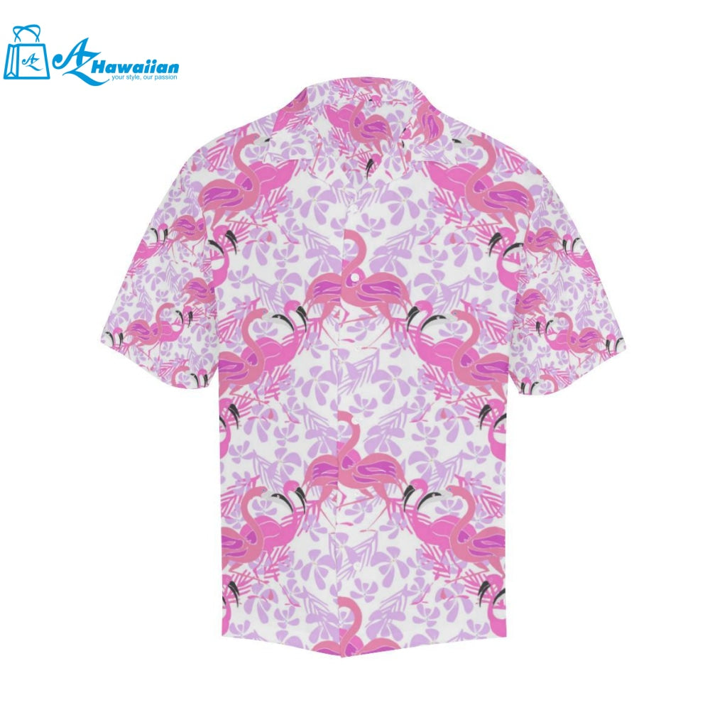 Pink Flamingo Flower Pattern Mens All Over Print Hawaiian Shirt