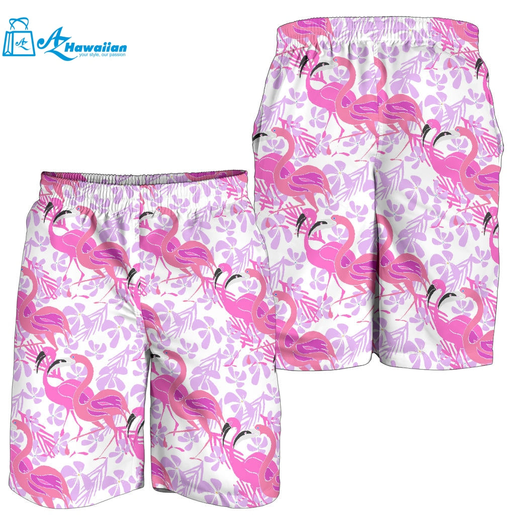 Pink Flamingo Flower Pattern Men Shorts