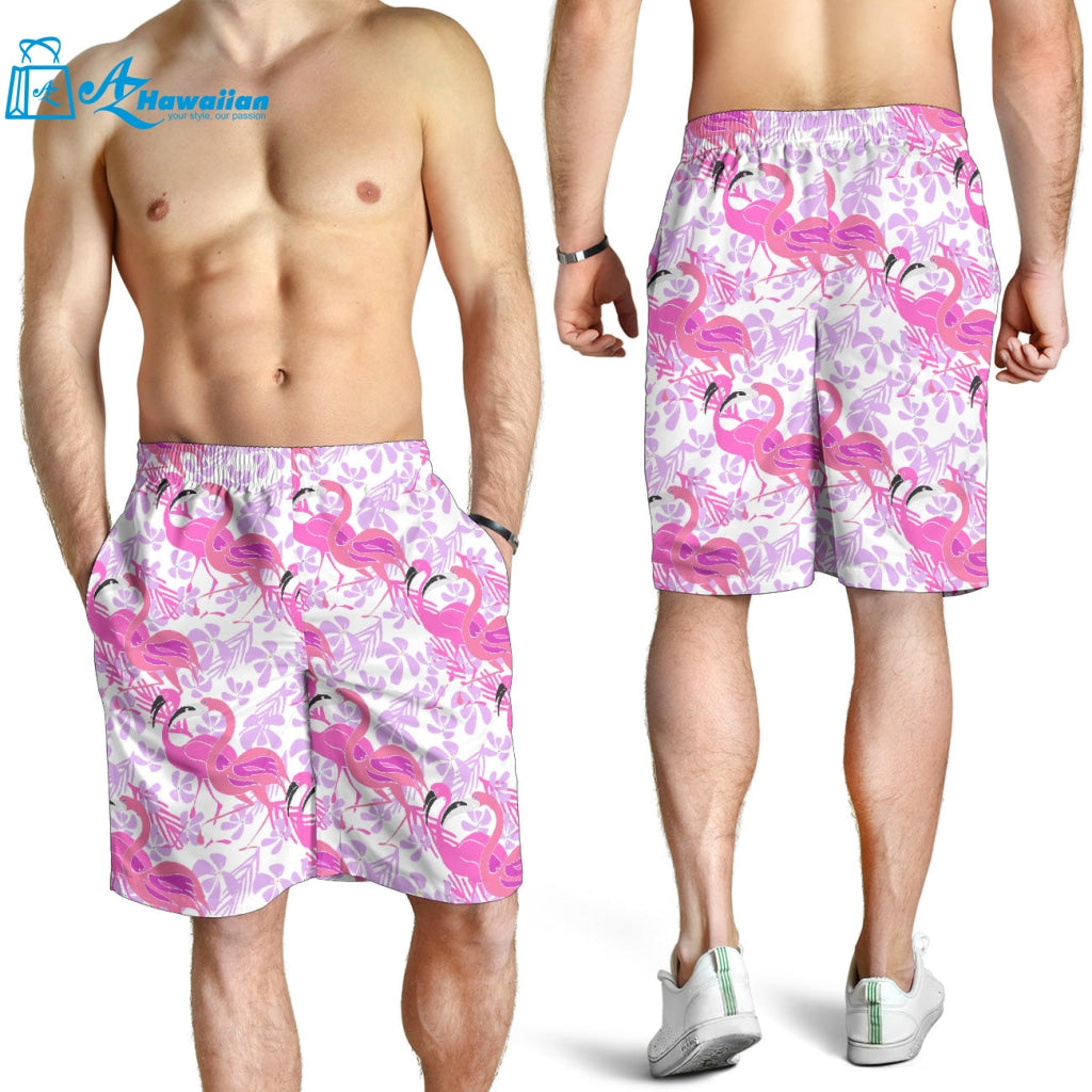 Pink Flamingo Flower Pattern Men Shorts