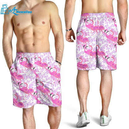 Pink Flamingo Flower Pattern Men Shorts