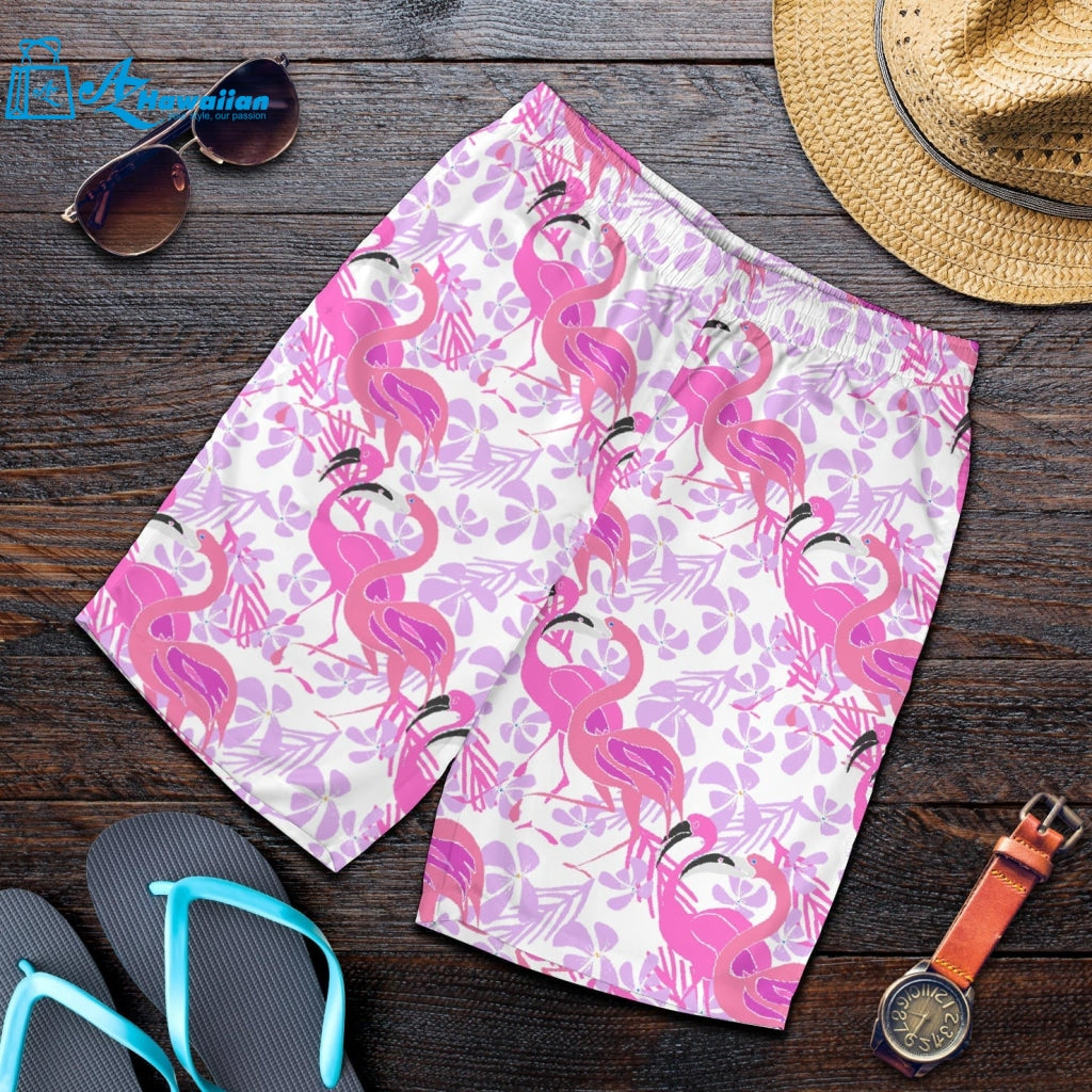 Pink Flamingo Flower Pattern Men Shorts