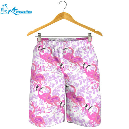 Pink Flamingo Flower Pattern Men Shorts