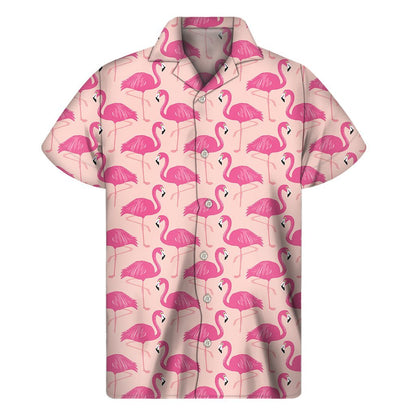 Pink Flamingo Pattern Print Mens Short Sleeve Shirt Hawaiian