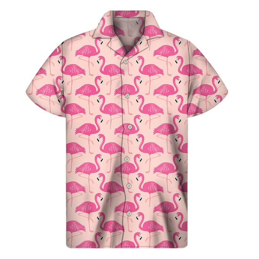 Pink Flamingo Pattern Print Mens Short Sleeve Shirt Hawaiian