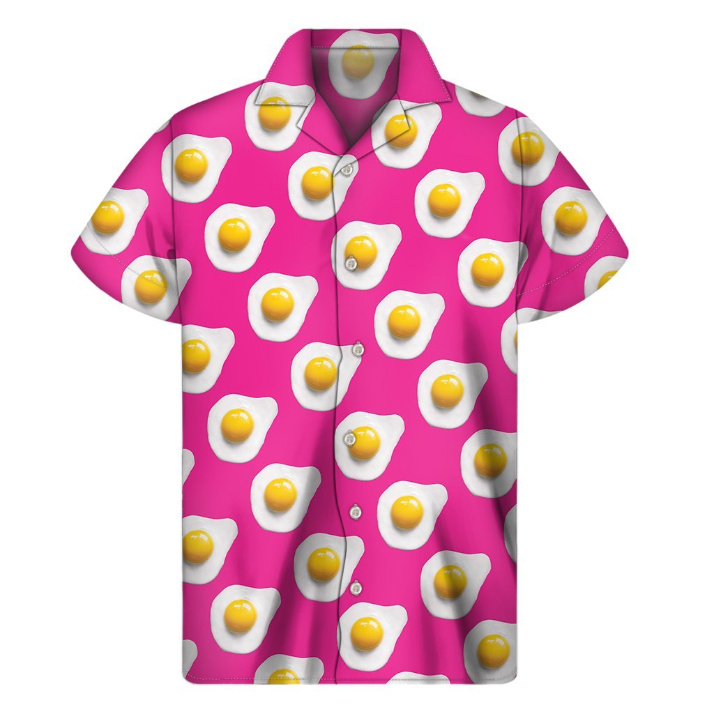 Pink Fried Eggs Pattern Print Mens Short Sleeve Shirt Hawaiian