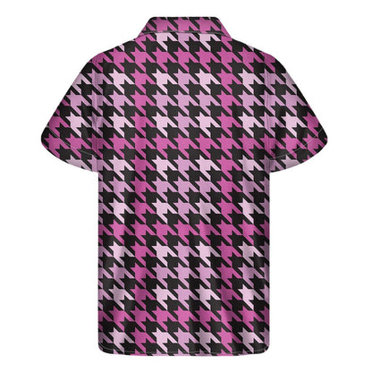 Pink Houndstooth Pattern Print Mens Short Sleeve Shirt Hawaiian