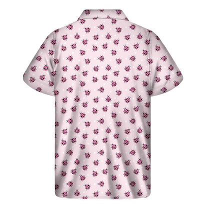 Pink Ladybug Pattern Print Mens Short Sleeve Shirt Hawaiian