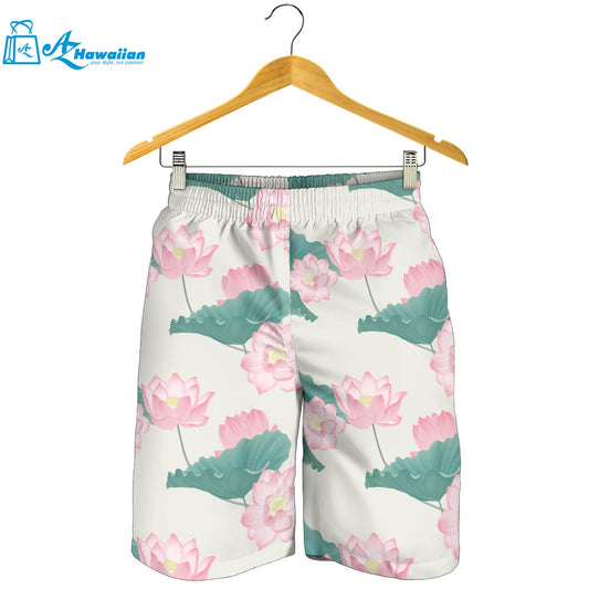 Pink Lotus Waterlily Leaves Pattern Men Shorts