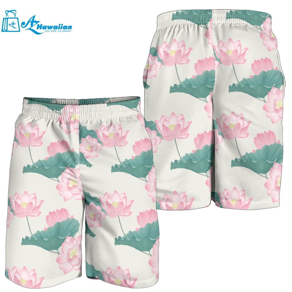 Pink Lotus Waterlily Leaves Pattern Men Shorts