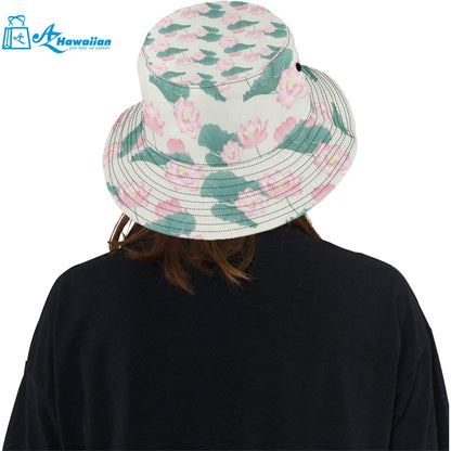 Pink lotus waterlily leaves pattern Unisex Bucket Hat