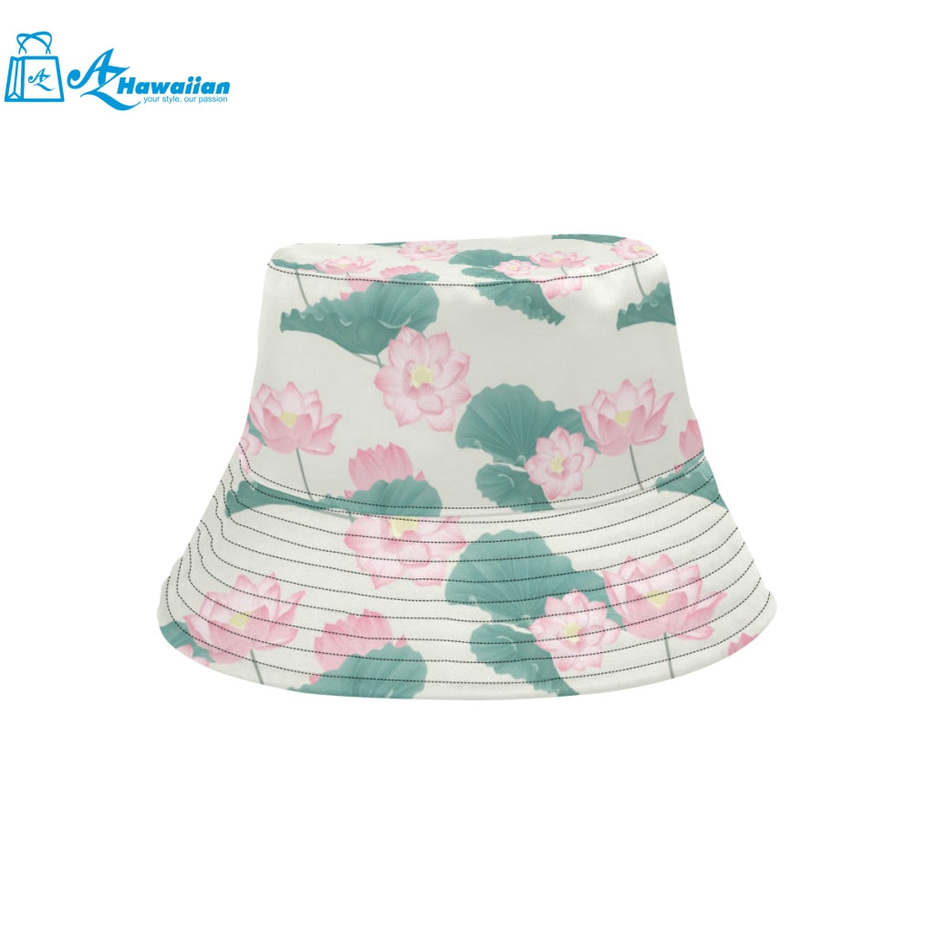 Pink lotus waterlily leaves pattern Unisex Bucket Hat