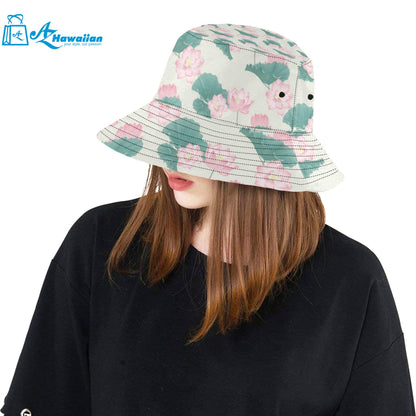 Pink lotus waterlily leaves pattern Unisex Bucket Hat