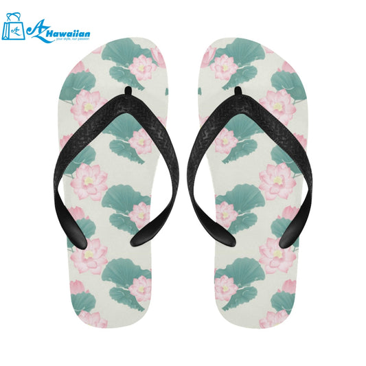 Pink lotus waterlily leaves pattern Unisex Flip Flops