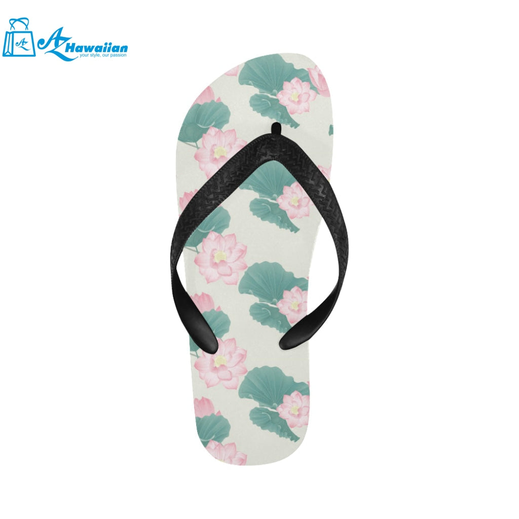 Pink lotus waterlily leaves pattern Unisex Flip Flops