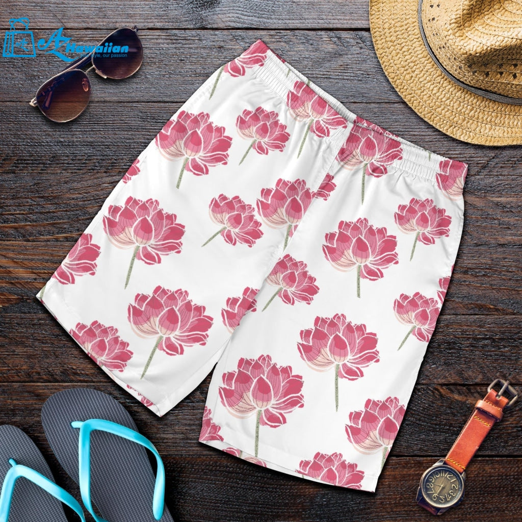 Pink Lotus Waterlily Pattern Men Shorts