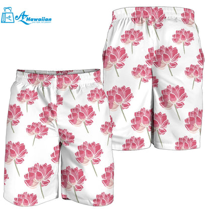 Pink Lotus Waterlily Pattern Men Shorts