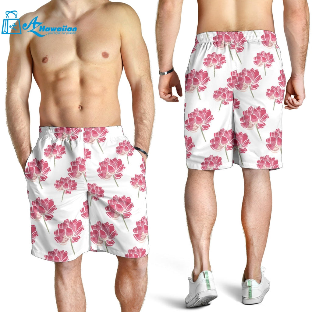 Pink Lotus Waterlily Pattern Men Shorts