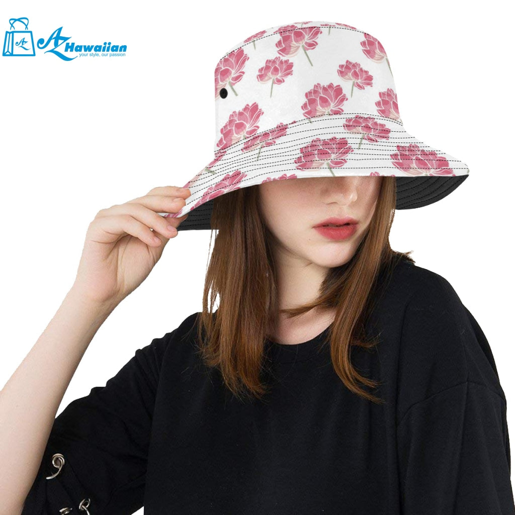 Pink lotus waterlily pattern Unisex Bucket Hat