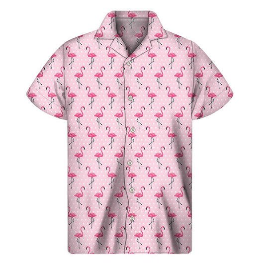 Pink Polka Dot Flamingo Pattern Print Mens Short Sleeve Shirt Hawaiian