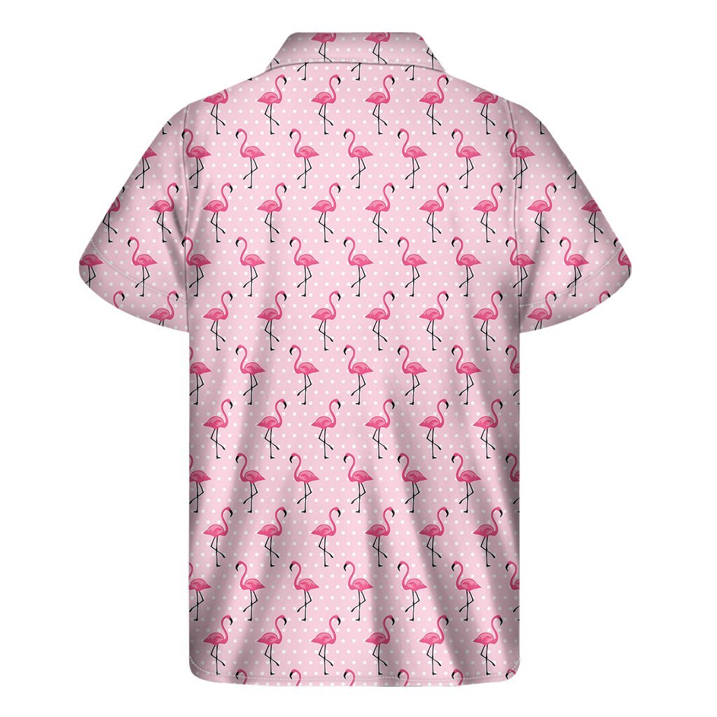 Pink Polka Dot Flamingo Pattern Print Mens Short Sleeve Shirt Hawaiian