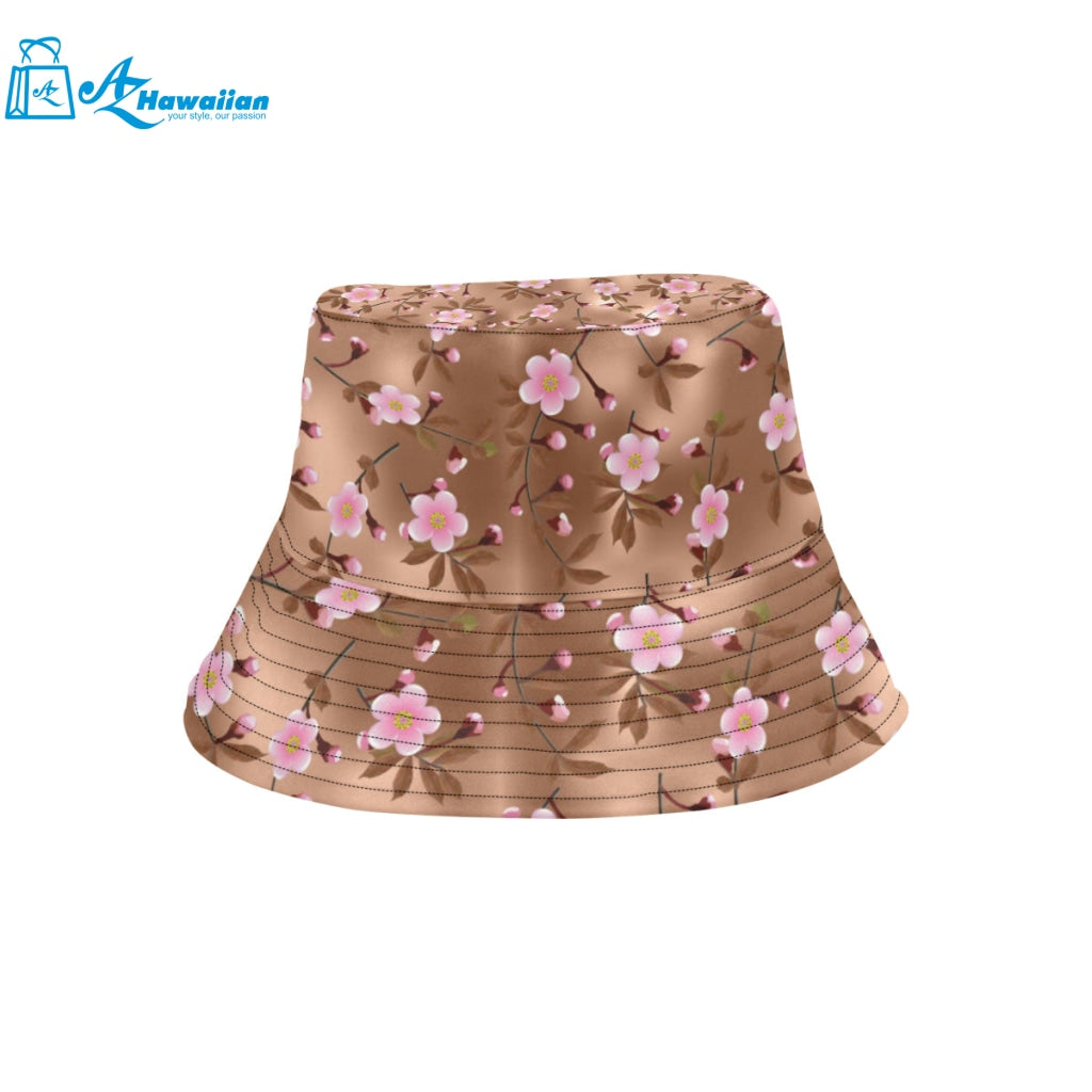 Pink sakura cherry blossom drak brown background Unisex Bucket Hat