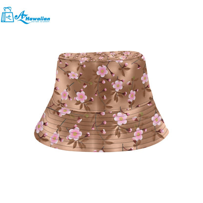 Pink sakura cherry blossom drak brown background Unisex Bucket Hat