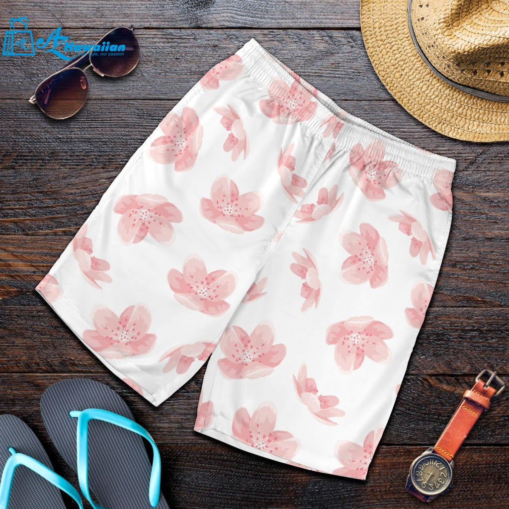 Pink Sakura Cherry Blossom Pattern Men Shorts