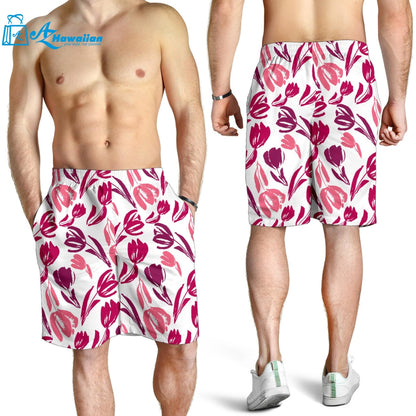 Pink Sketch Tulip Pattern Men Shorts