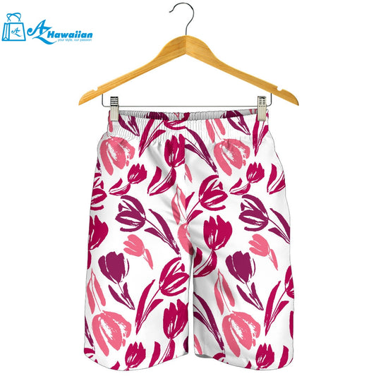 Pink Sketch Tulip Pattern Men Shorts