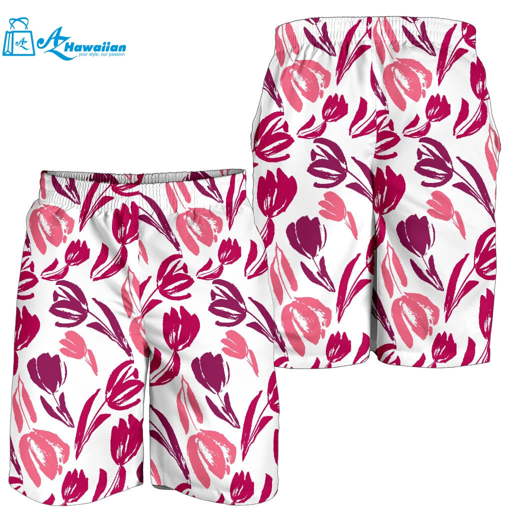 Pink Sketch Tulip Pattern Men Shorts