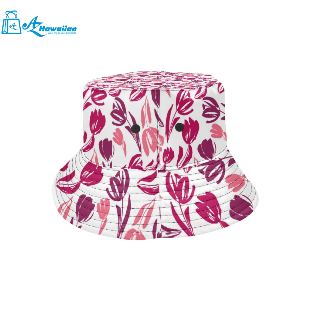 pink sketch tulip pattern Unisex Bucket Hat