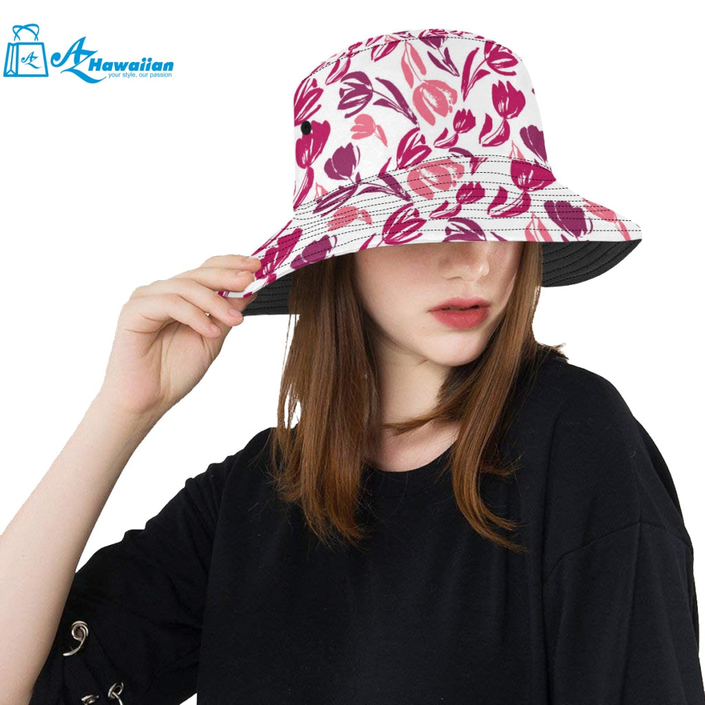 pink sketch tulip pattern Unisex Bucket Hat