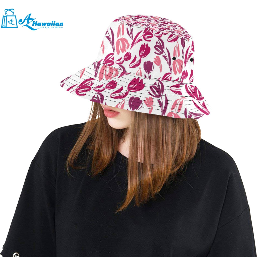 pink sketch tulip pattern Unisex Bucket Hat