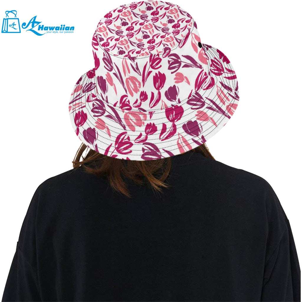 pink sketch tulip pattern Unisex Bucket Hat