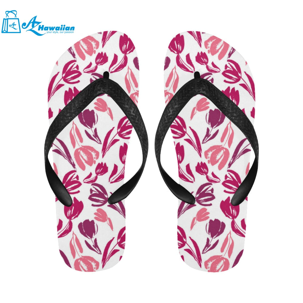 pink sketch tulip pattern Unisex Flip Flops