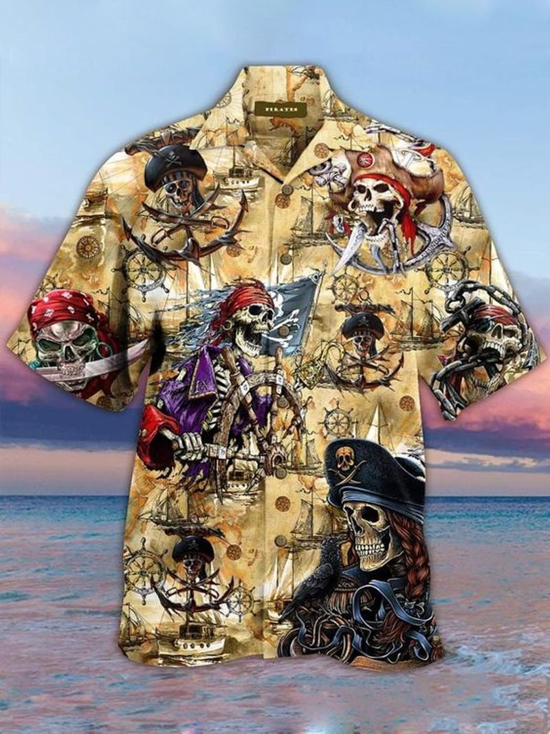 Pirates Hawaiian Graphic Print Short Sleeve 