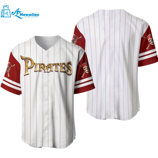 Pirates Of The Caribbean Skull Crossbones All Over Print Pinstripe Baseball Jersey 