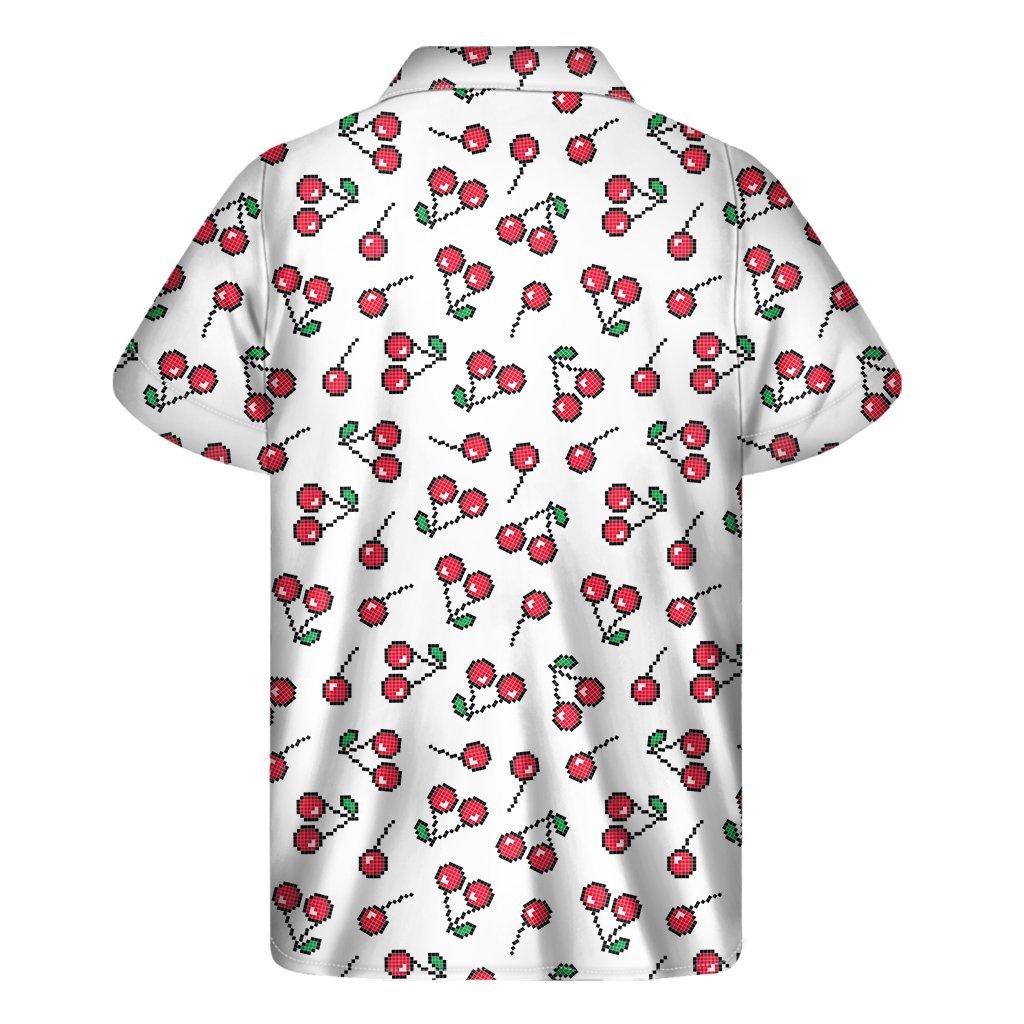 Pixel Cherry Pattern Print Mens Short Sleeve Shirt Hawaiian