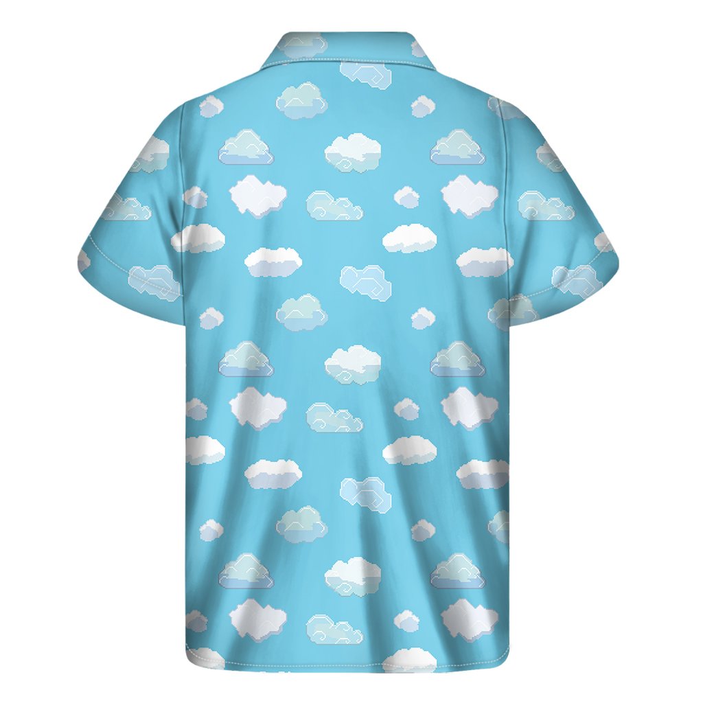 Pixel Cloud Pattern Print Mens Short Sleeve Shirt Hawaiian