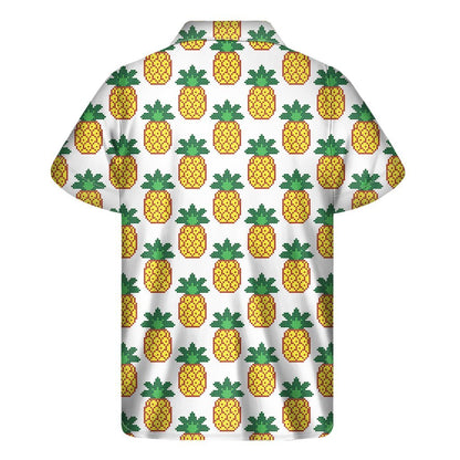 Pixel Pineapple Pattern Print Mens Short Sleeve Shirt Hawaiian